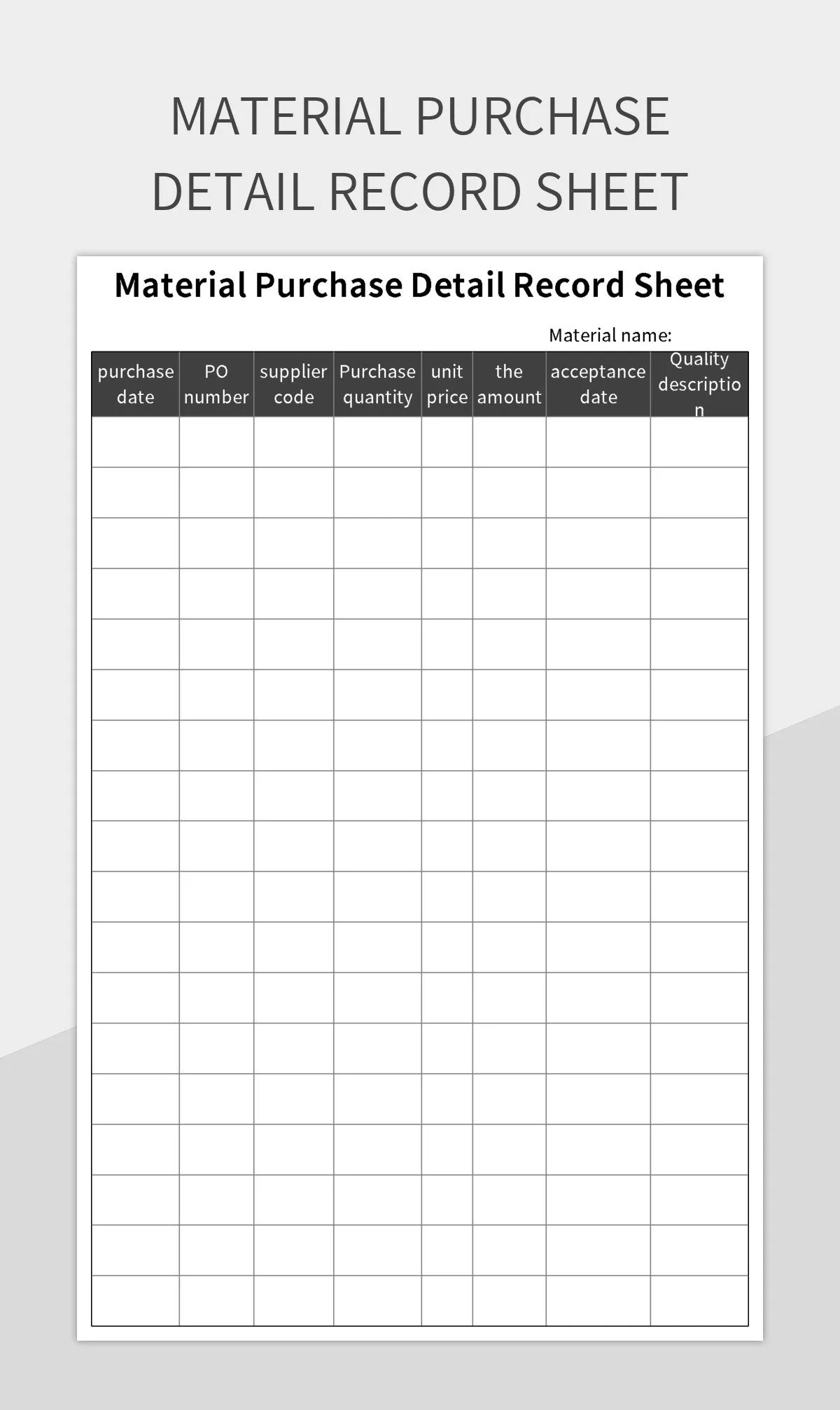 Material Purchase Detail Record Sheet Excel Template And Google Sheets