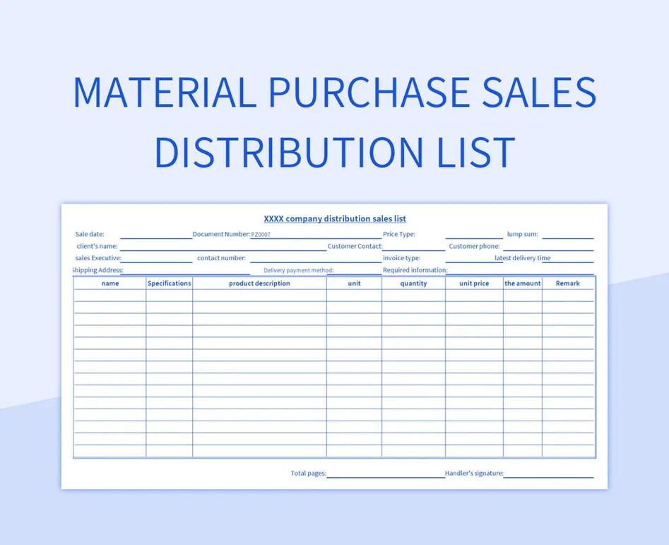 Material Purchase Sales Distribution List Excel Template And Google