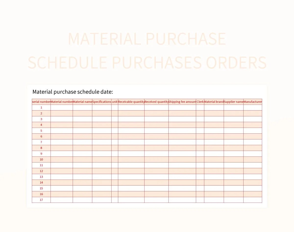 Material Purchase Schedule Purchases Orders Excel Template And Google