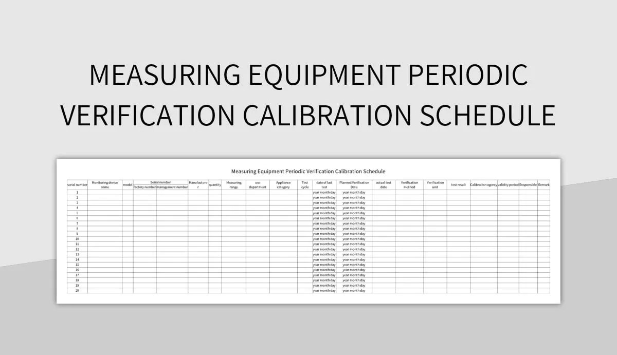 Measuring Equipment Periodic Verification Calibration Schedule Excel Template And Google Sheets
