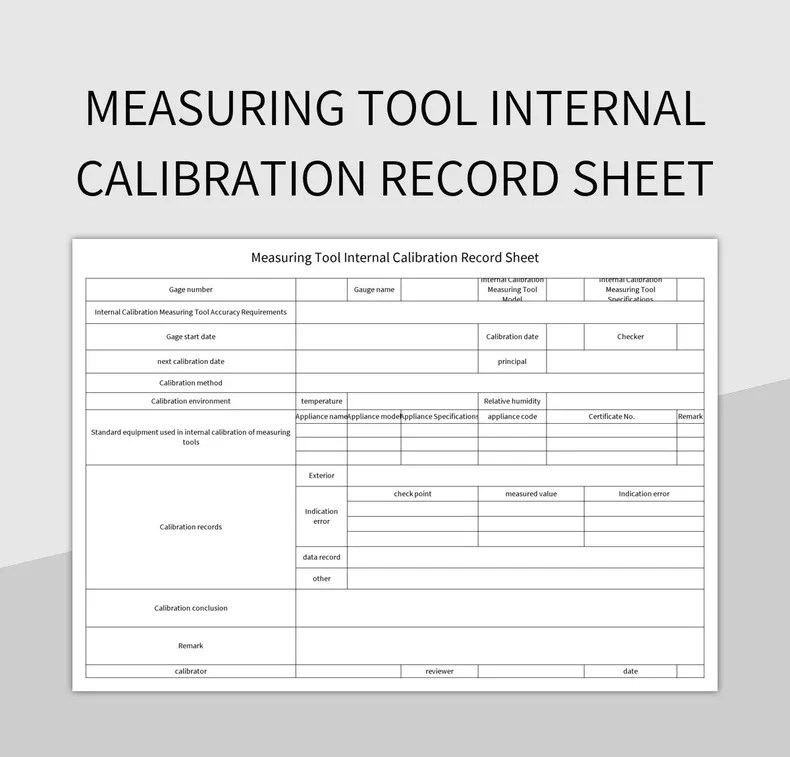 Measuring Tool Internal Calibration Record Sheet Excel Template And