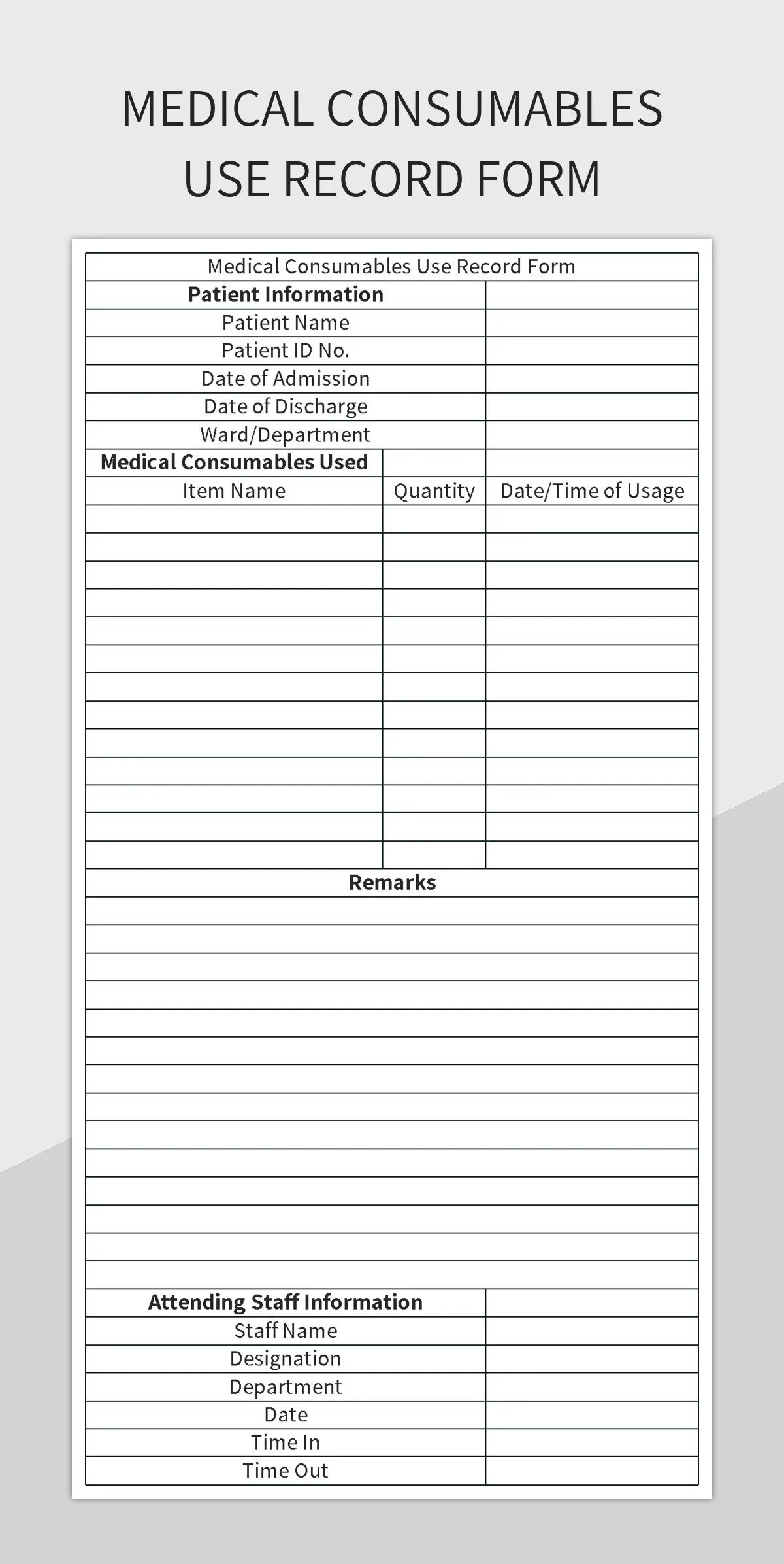 Medical Consumables Use Record Form Excel Template And Google Sheets