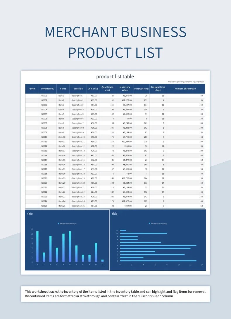 Merchant Business Product List Excel Template And Google Sheets File