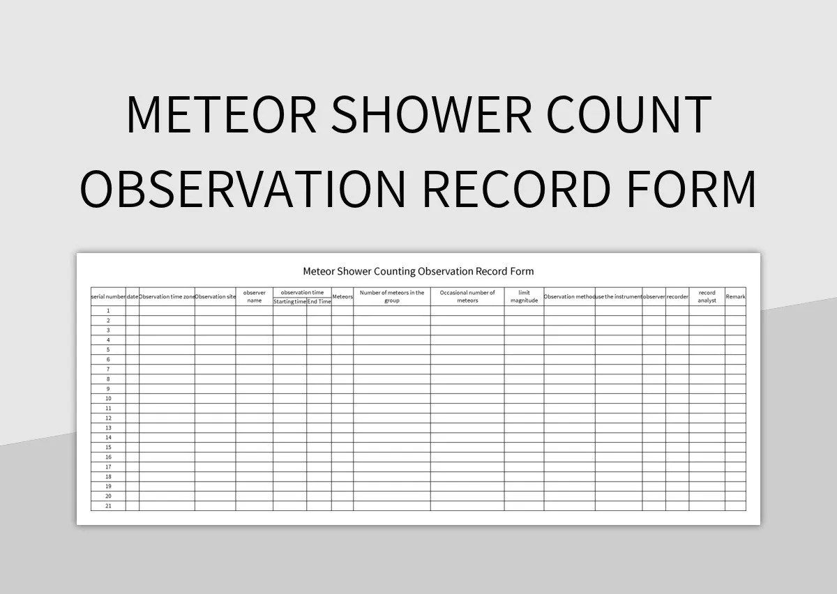 Meteor Shower Count Observation Record Form Excel Template And Google