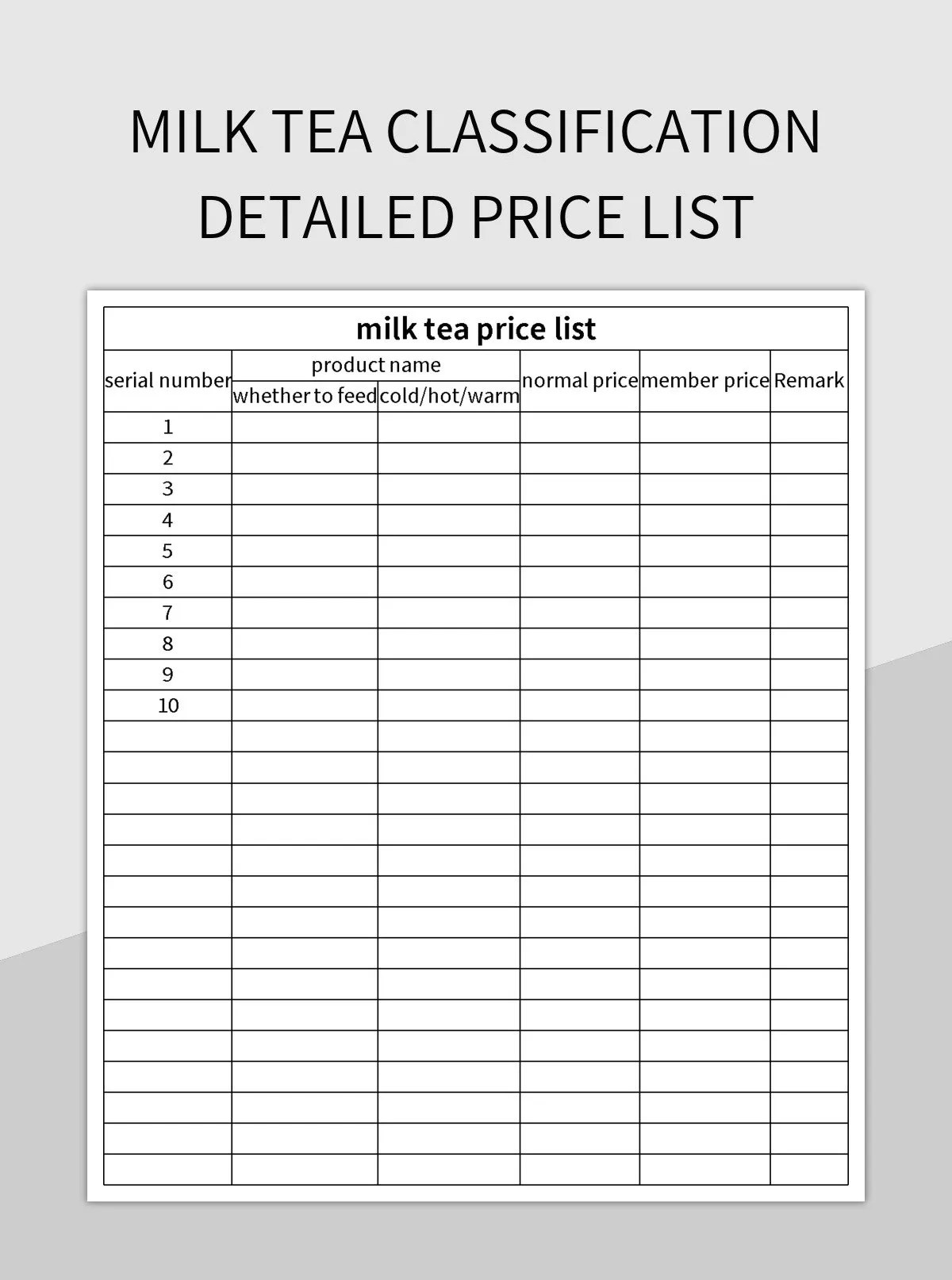 Milk Tea Classification Detailed Price List Excel Template And Google Sheets File For Free Milk Tea Classification Detailed Price List Excel Template And Google Sheets File For Free