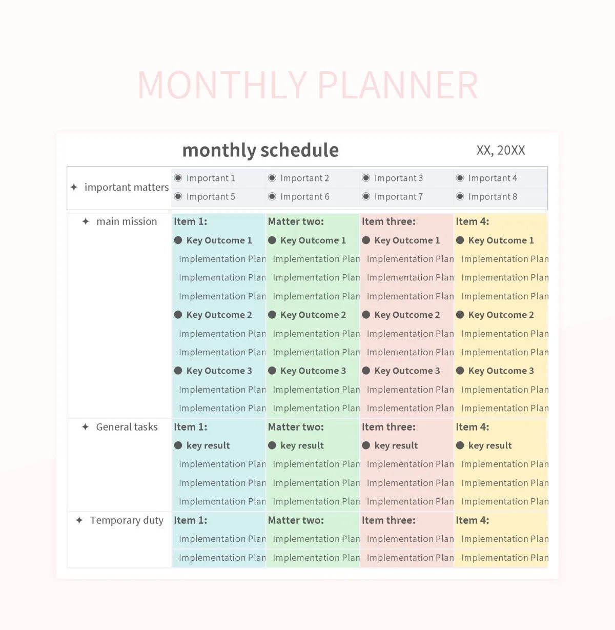 Monthly Planner Excel Template And Google Sheets File For Free Download