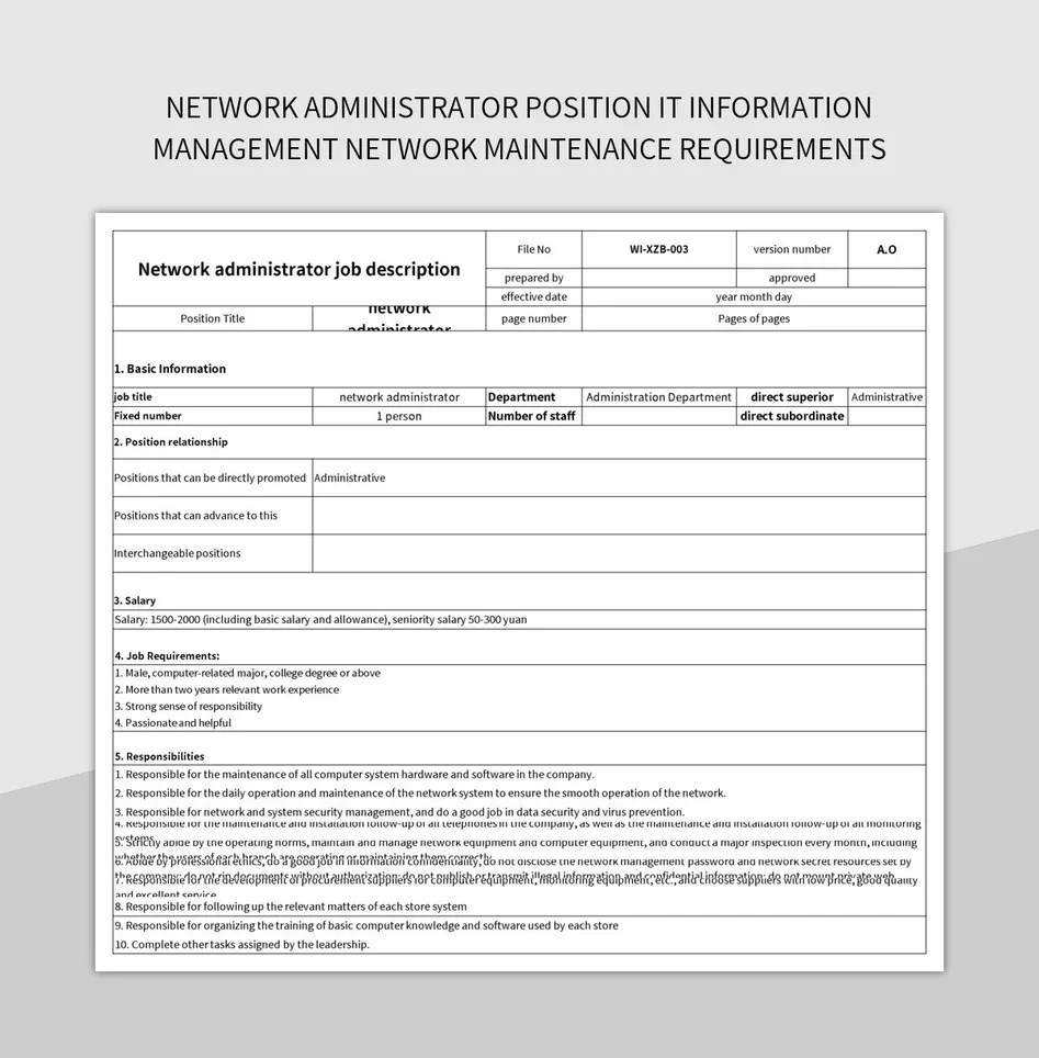 Network Administrator Position IT Information Management Network