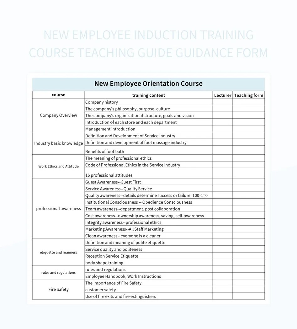 Free Induction Training Templates For Google Sheets And Microsoft Excel