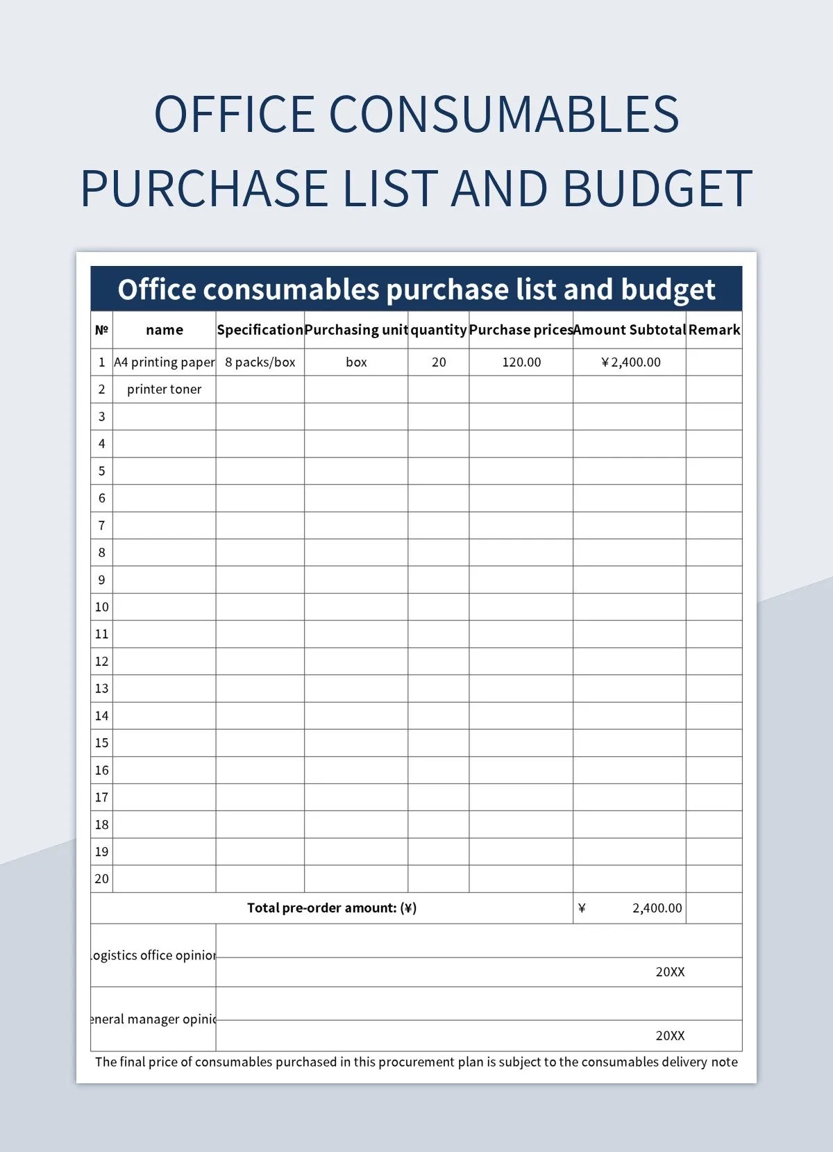 Free Office Consumables Templates For Google Sheets And Microsoft Excel