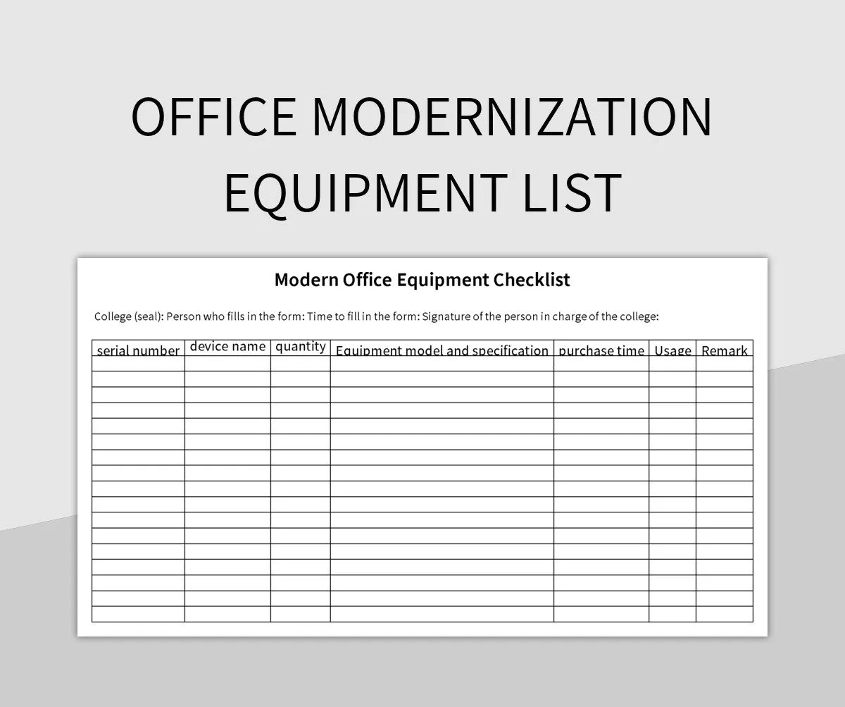 Office Modernization Equipment List Excel Template And Google Sheets