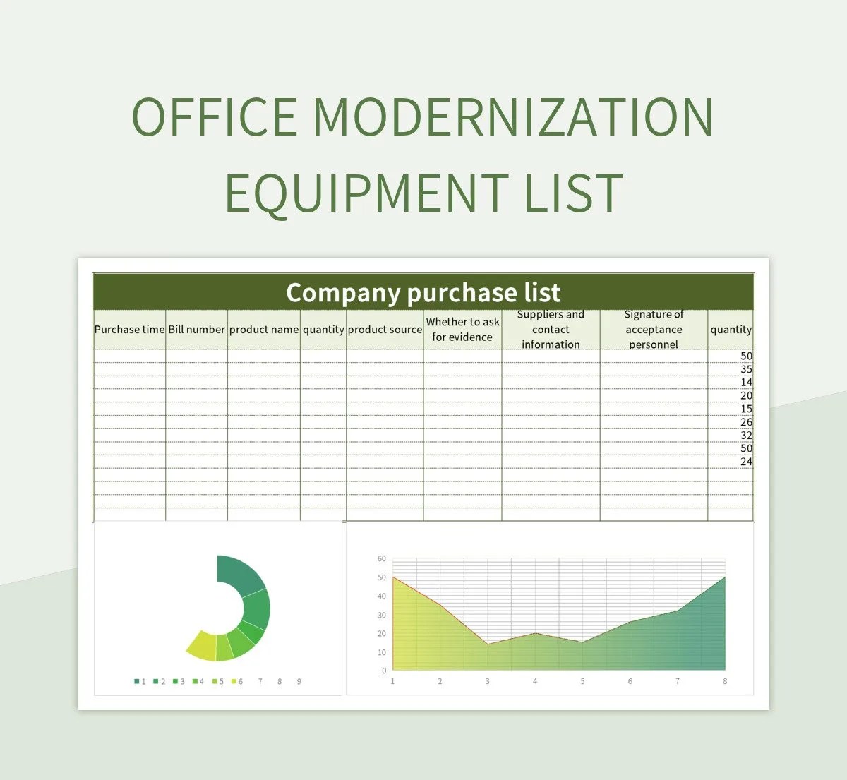 Free Teaching Management Office Modern Equipment List Excel Chart