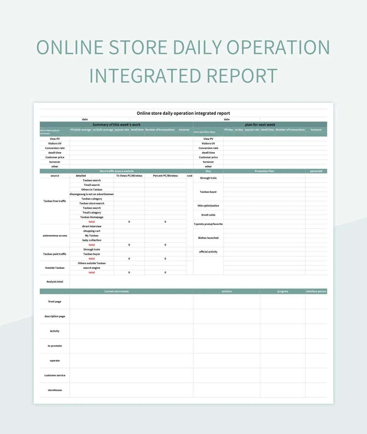 Online Store Operation Summary Visualization Table Excel Template And