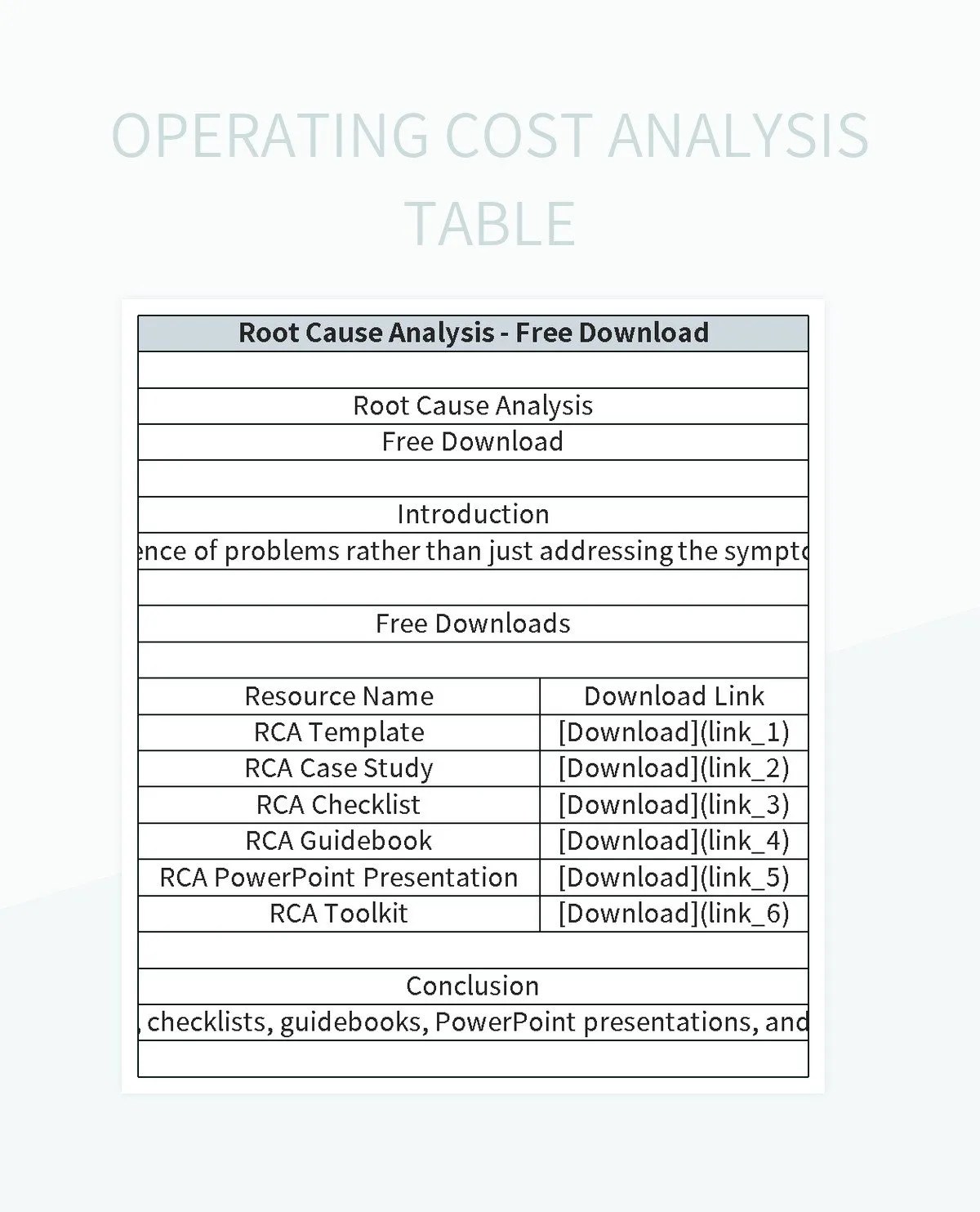 Operating Cost Analysis Table Excel Template And Google Sheets File For
