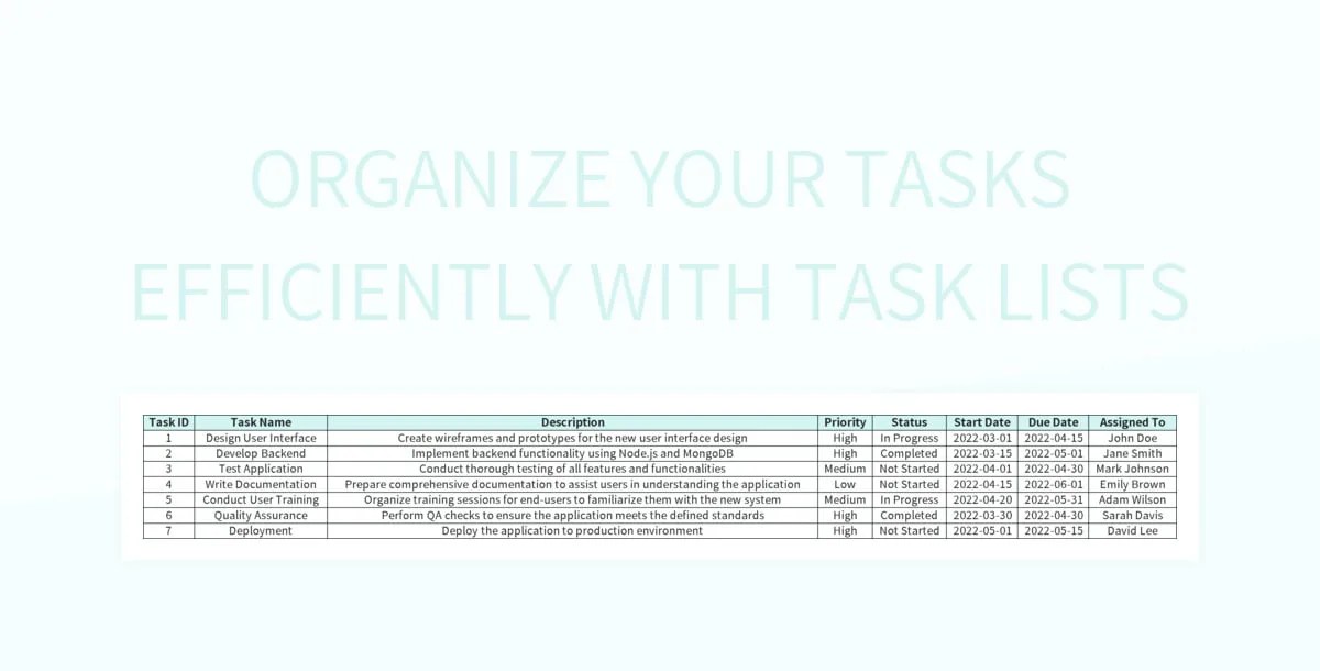 Organize Your Tasks Efficiently With Task Lists Excel Template And