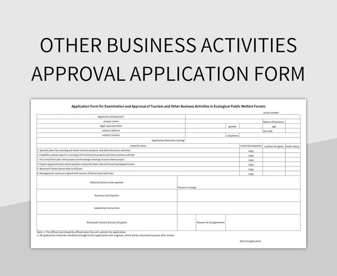 Other Business Activities Approval Application Form Excel Template And