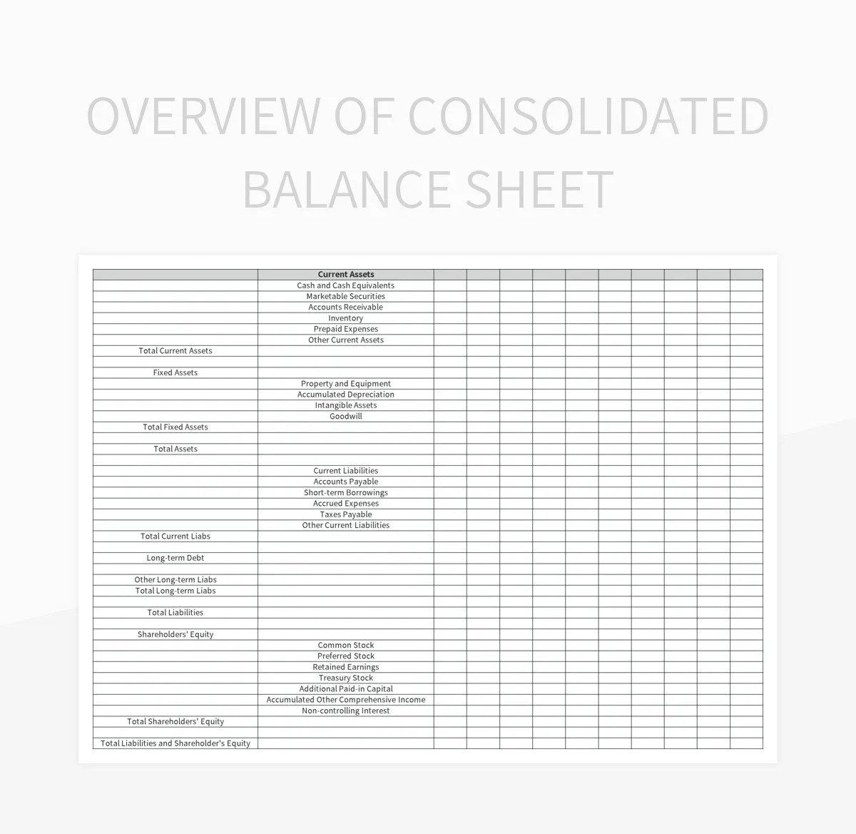Overview Of Consolidated Balance Sheet Excel Template And Google Sheets