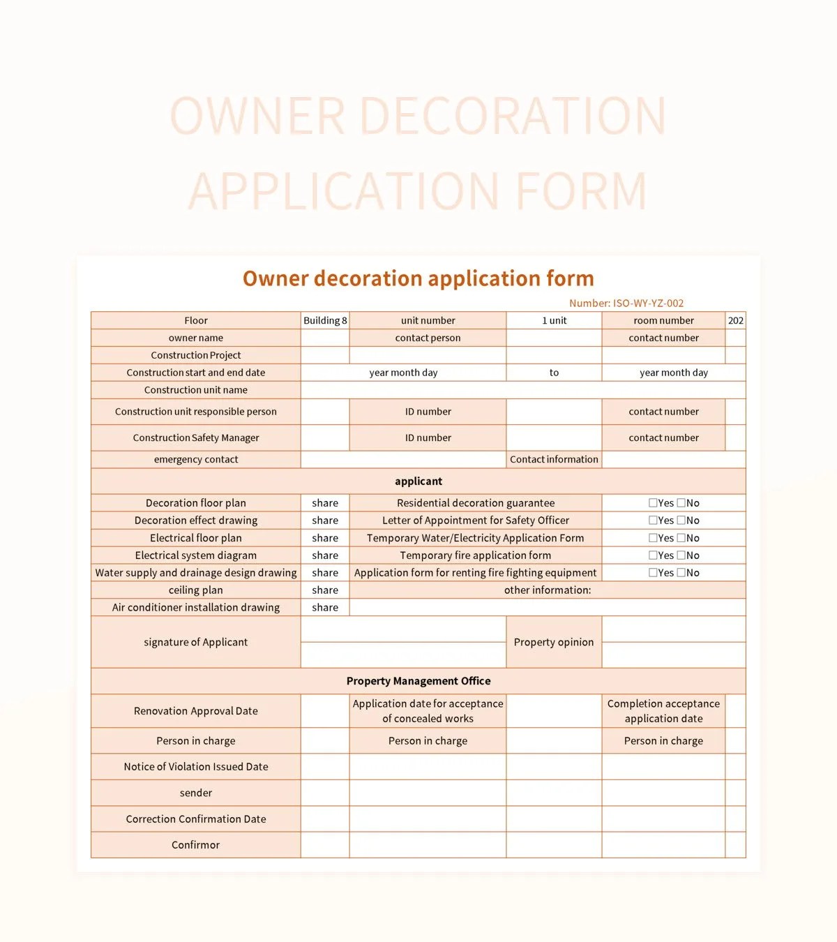 Owner Decoration Application Form Excel Template And Google Sheets File