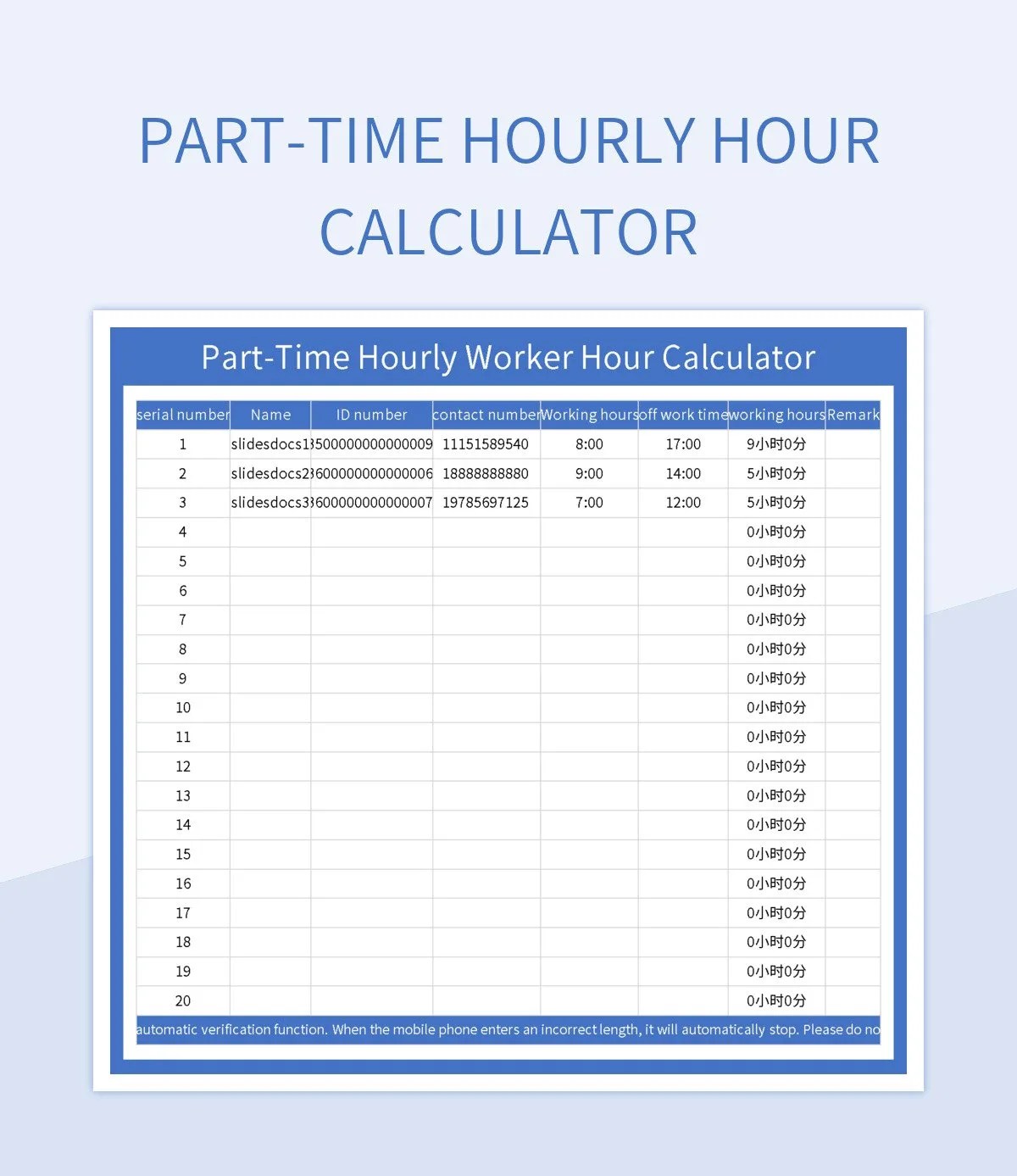 Free Part Time Working Hours Templates For Google Sheets And Microsoft Excel Slidesdocs
