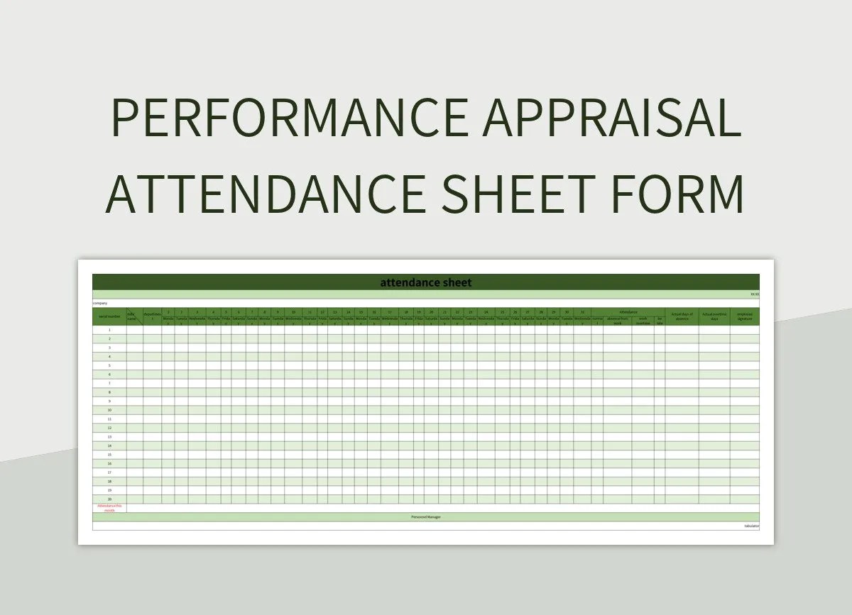 Performance Appraisal Attendance Sheet Form Excel Template And Google Sheets File For Free