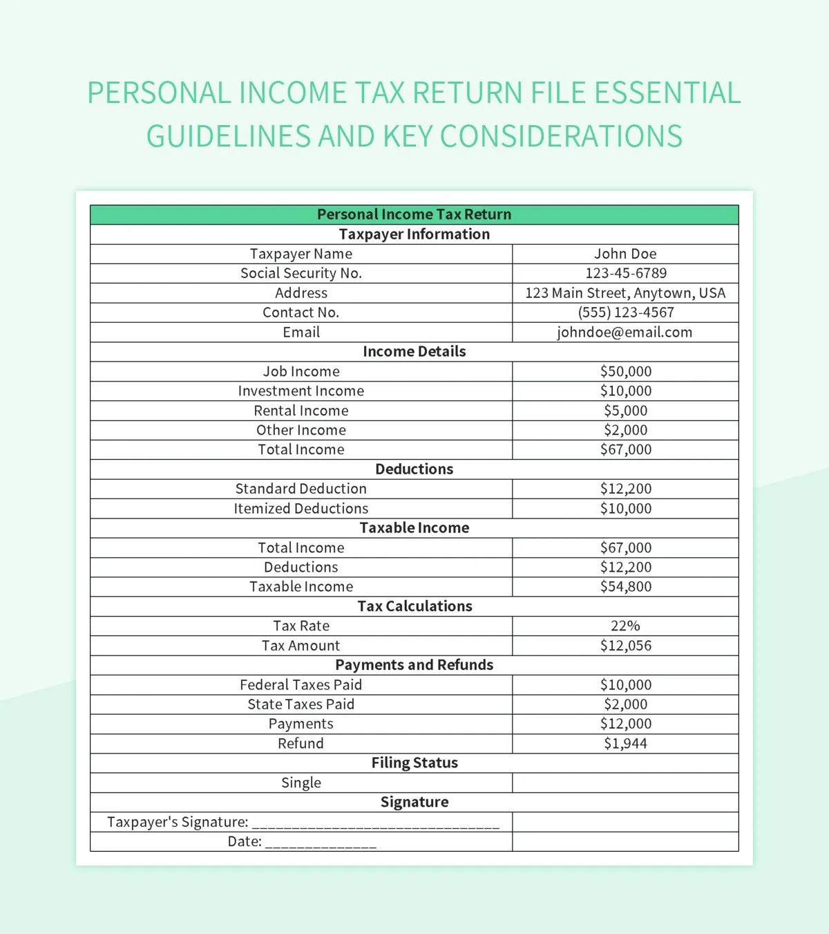 Personal Tax Return File Essential Guidelines And Key Considerations Excel Template And