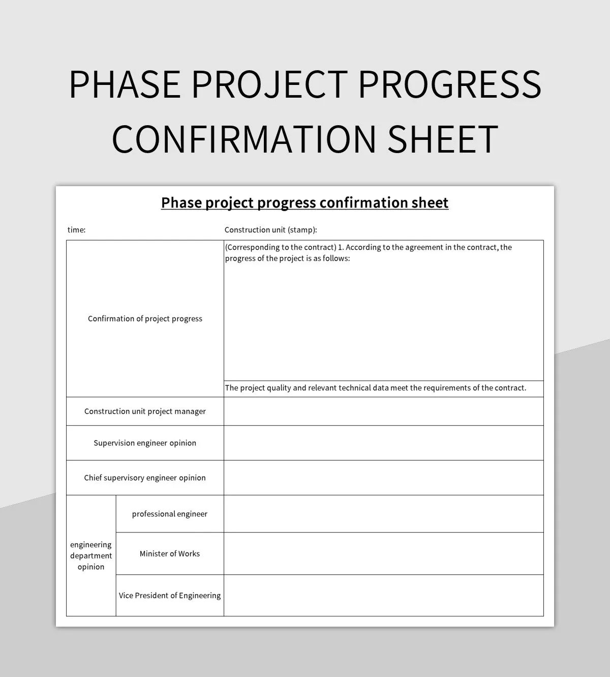 Phase Project Progress Confirmation Sheet Excel Template And Google