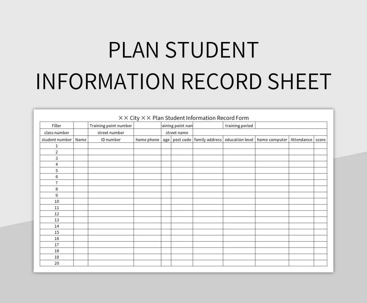 Plan Student Information Record Sheet Excel Template And Google Sheets File For Free Download