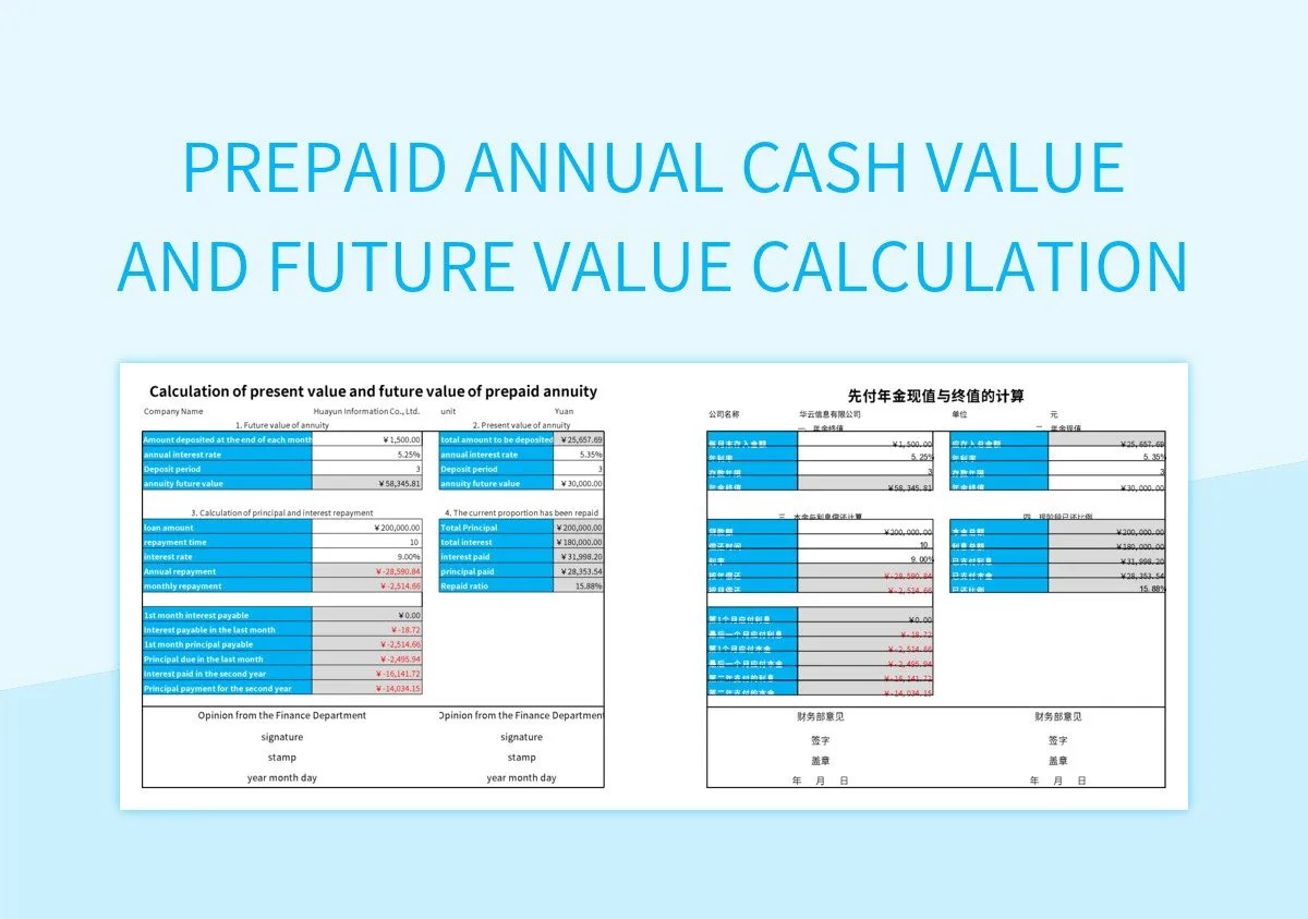 Free Prepaid Annual Cash Value And Future Value Calculation Templates