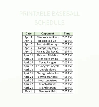 Free Printable Baseball Schedule Templates For Google Sheets And