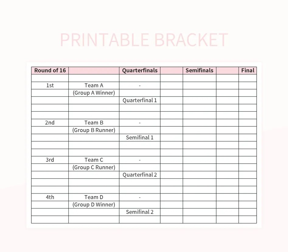 Printable Bracket Excel Template And Google Sheets File For Free Download Slidesdocs