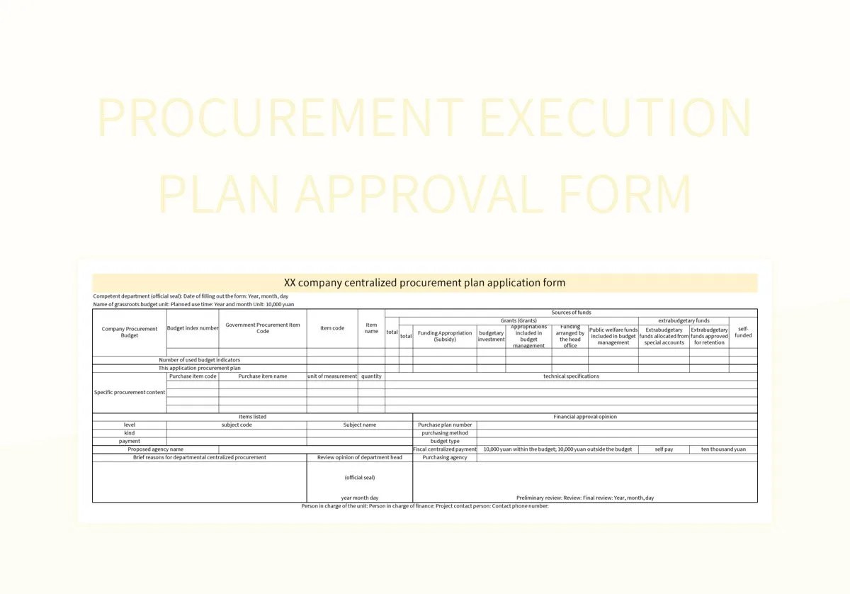 Procurement Execution Plan Approval Form Excel Template And Google Sheets File For Free Download