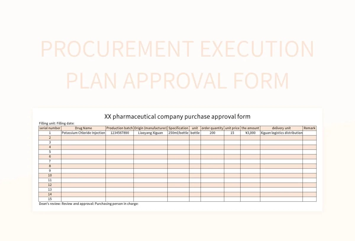 Procurement Execution Plan Approval Form Excel Template And Google Sheets File For Free Download