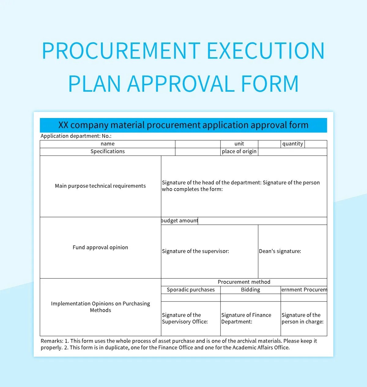 Procurement Execution Plan Approval Form Excel Template And Google Sheets File For Free Download