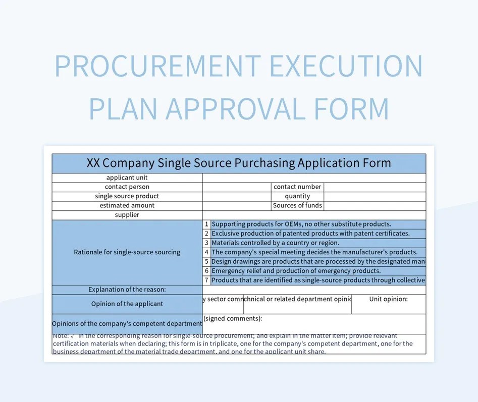Procurement Execution Plan Approval Form Excel Template And Google Sheets File For Free Download