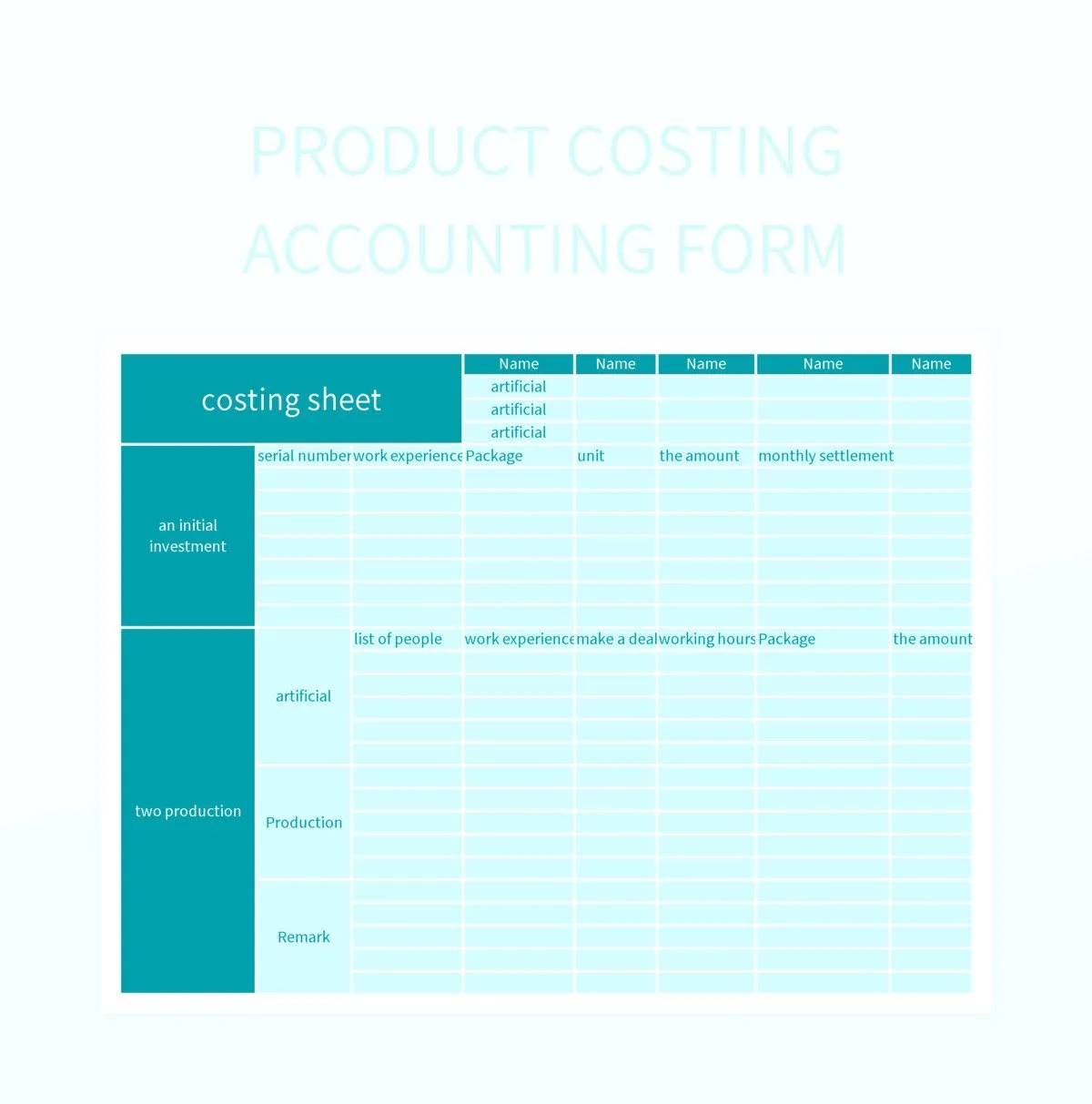 Product Costing Accounting Form Excel Template And Google Sheets File