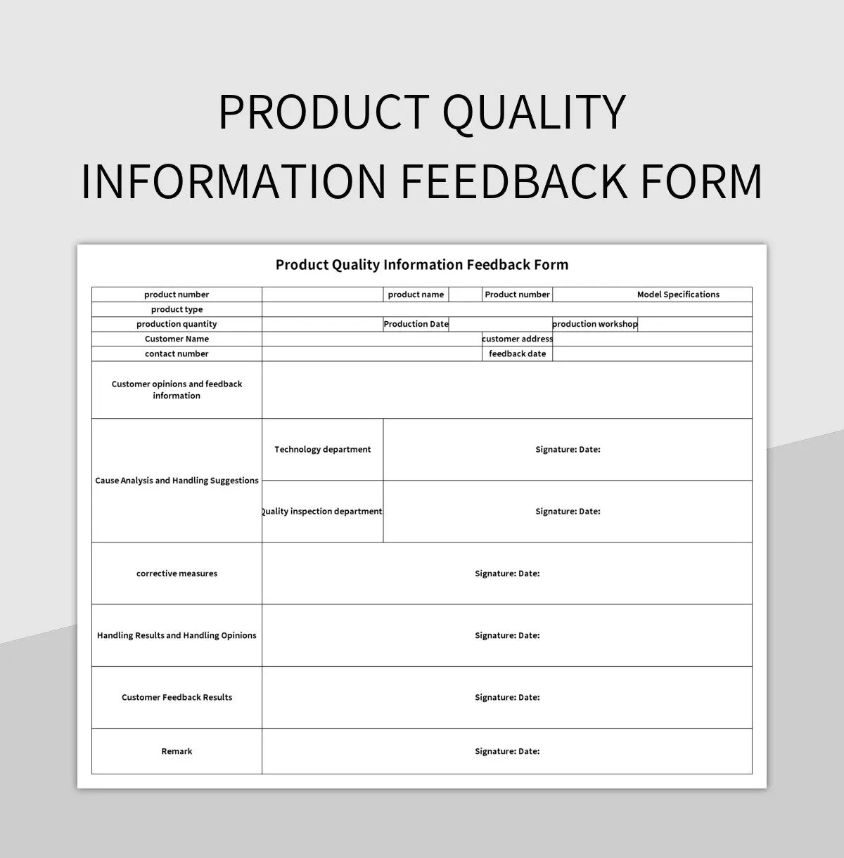 Product Quality Information Feedback Form Excel Template And Google