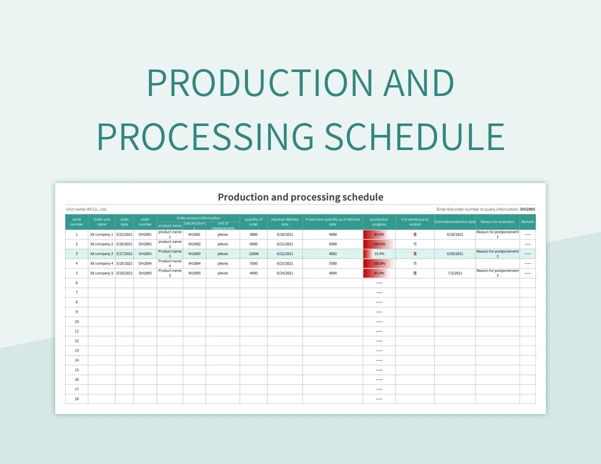 Production And Processing Schedule Excel Template And Google Sheets