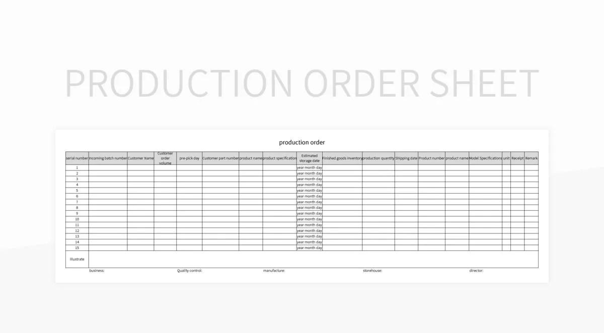 Production Order Sheet Excel Template And Google Sheets File For Free