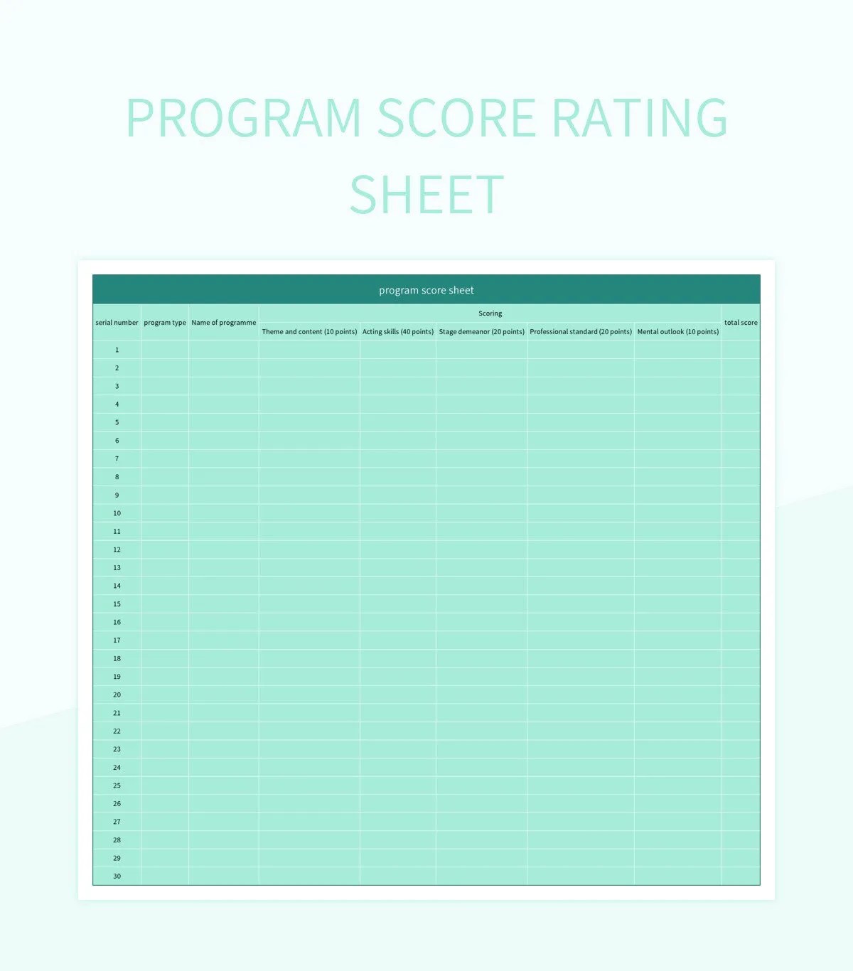 Free Program Rating Sheet Templates For Google Sheets And Microsoft