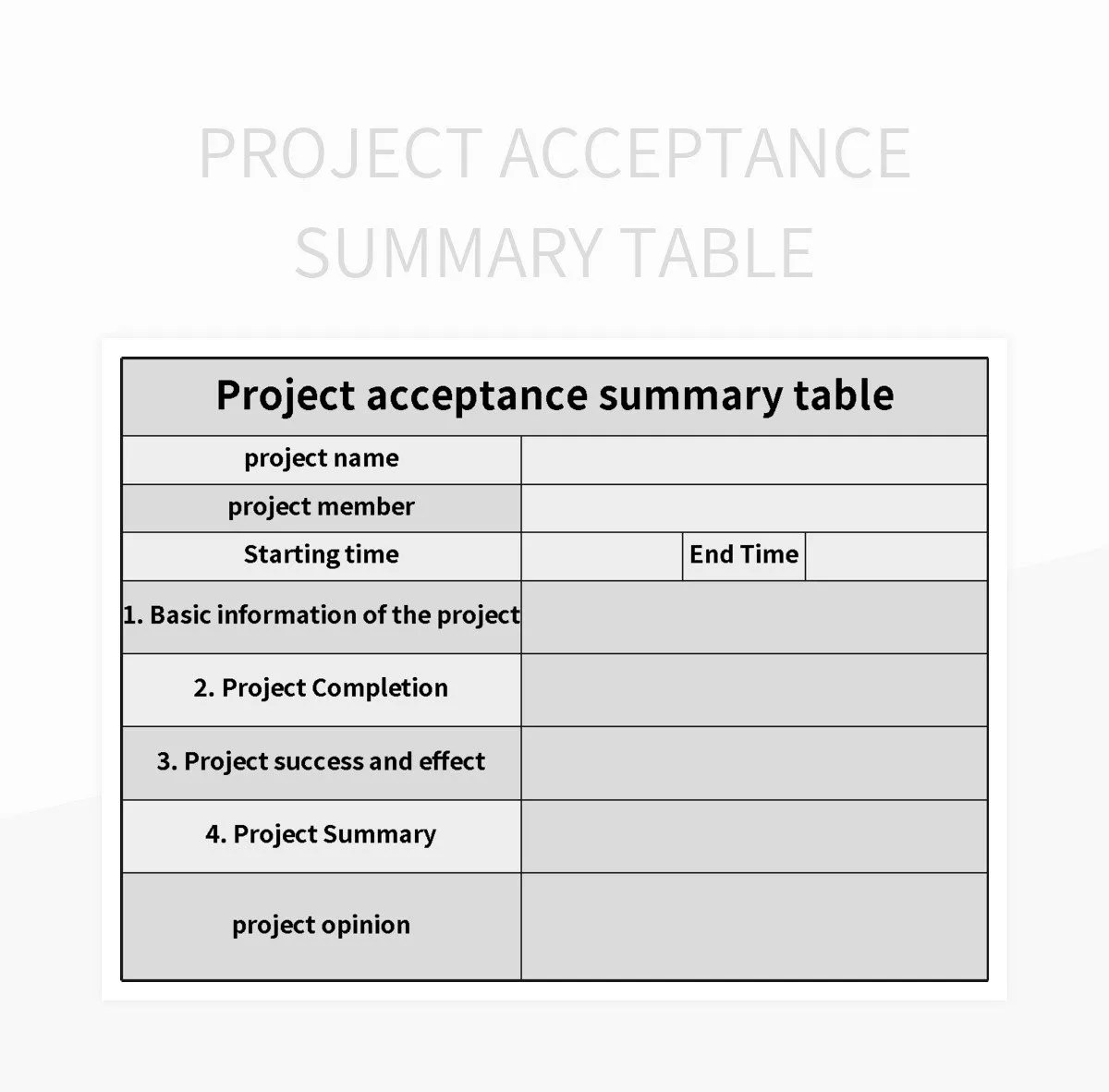 Project Acceptance Summary Table Excel Template And Google Sheets File