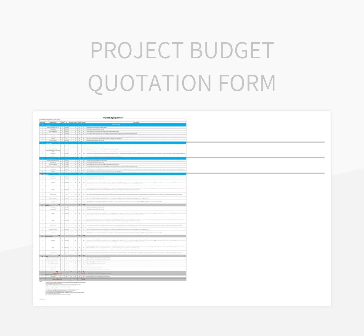 Project Budget Quotation Form Excel Template And Google Sheets File For