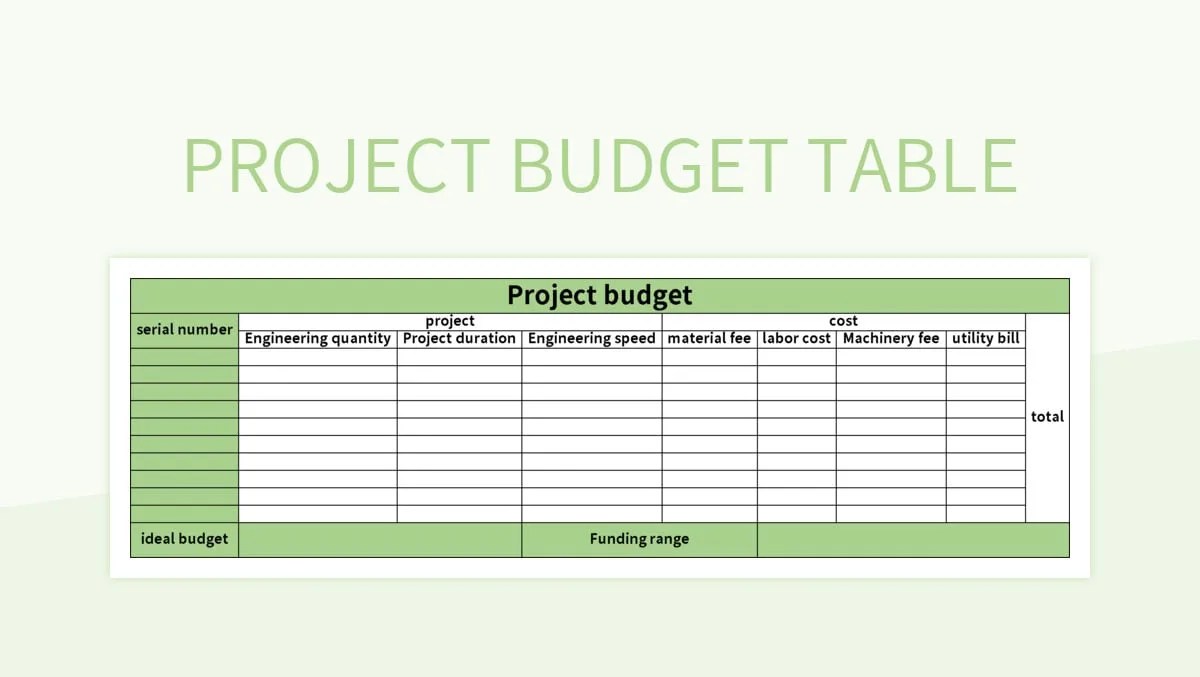 Project Budget Table Excel Template And Google Sheets File For Free