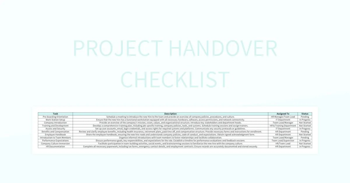 Project Handover Checklist Excel Template And Google Sheets File For