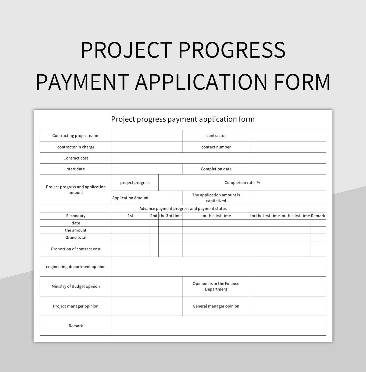 Construction Progress Payment Application Form Excel Template And