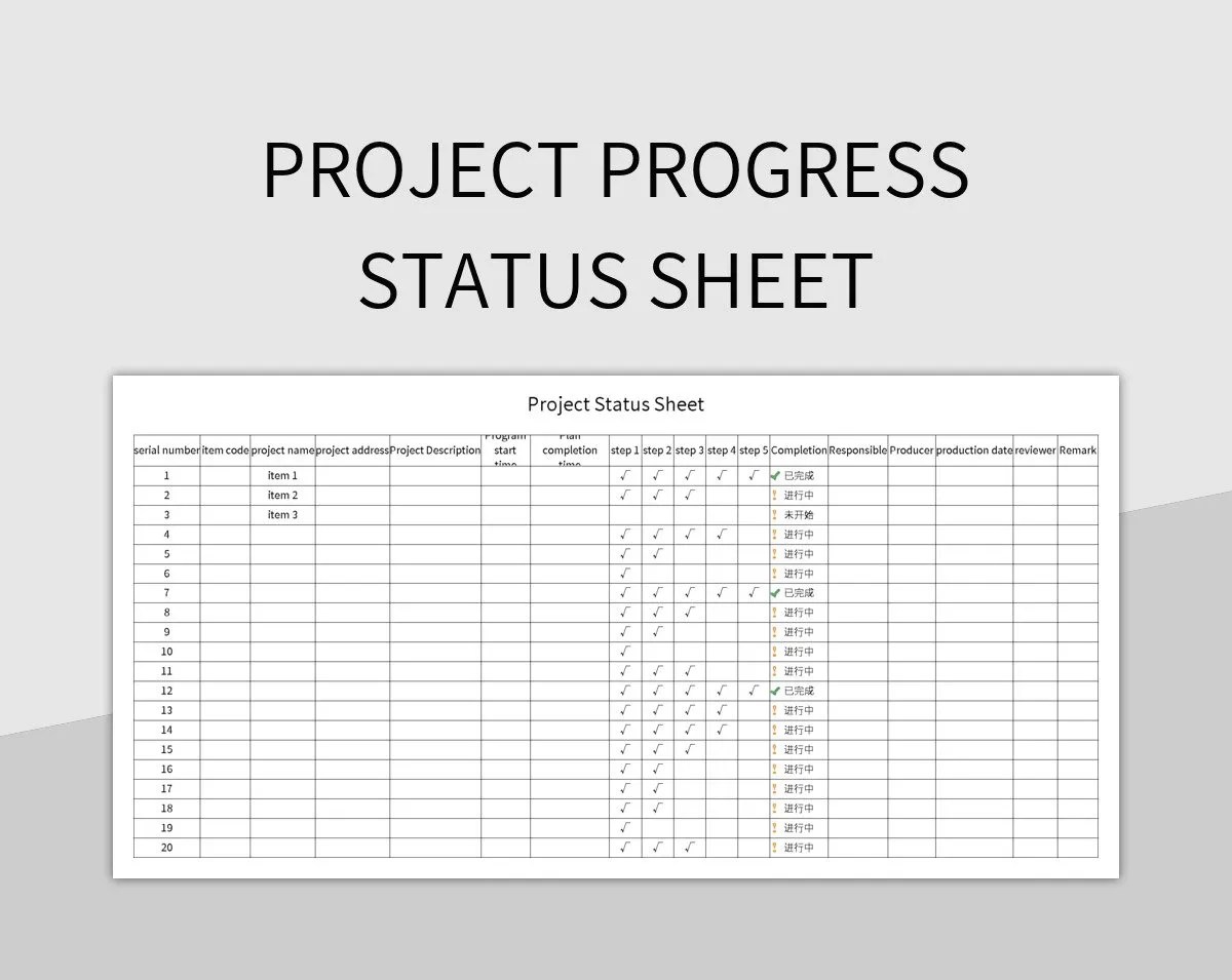 Project Progress Status Sheet Excel Template And Google Sheets File For
