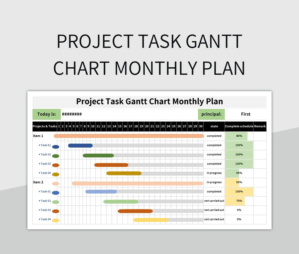 Project Task Gantt Chart Monthly Plan Excel Template And Google Sheets File For Free Download