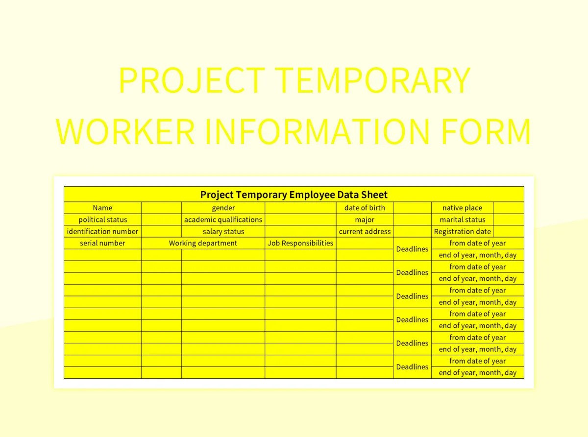 Project Temporary Worker Information Form Excel Template And Google Sheets File For Free