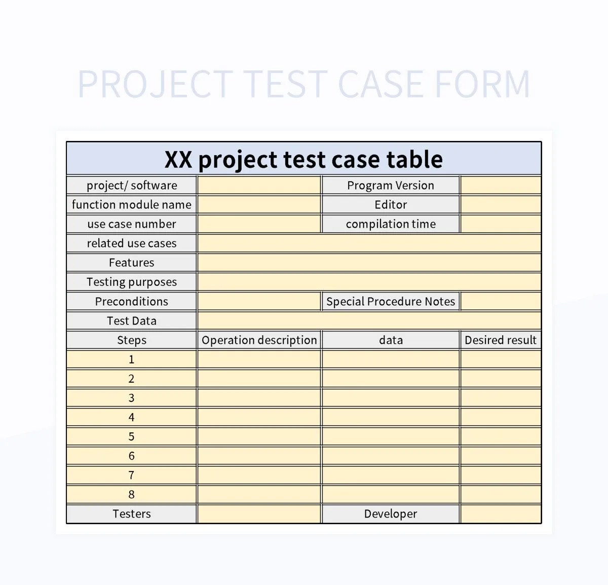 Project Test Case Form Excel Template And Google Sheets File For Free