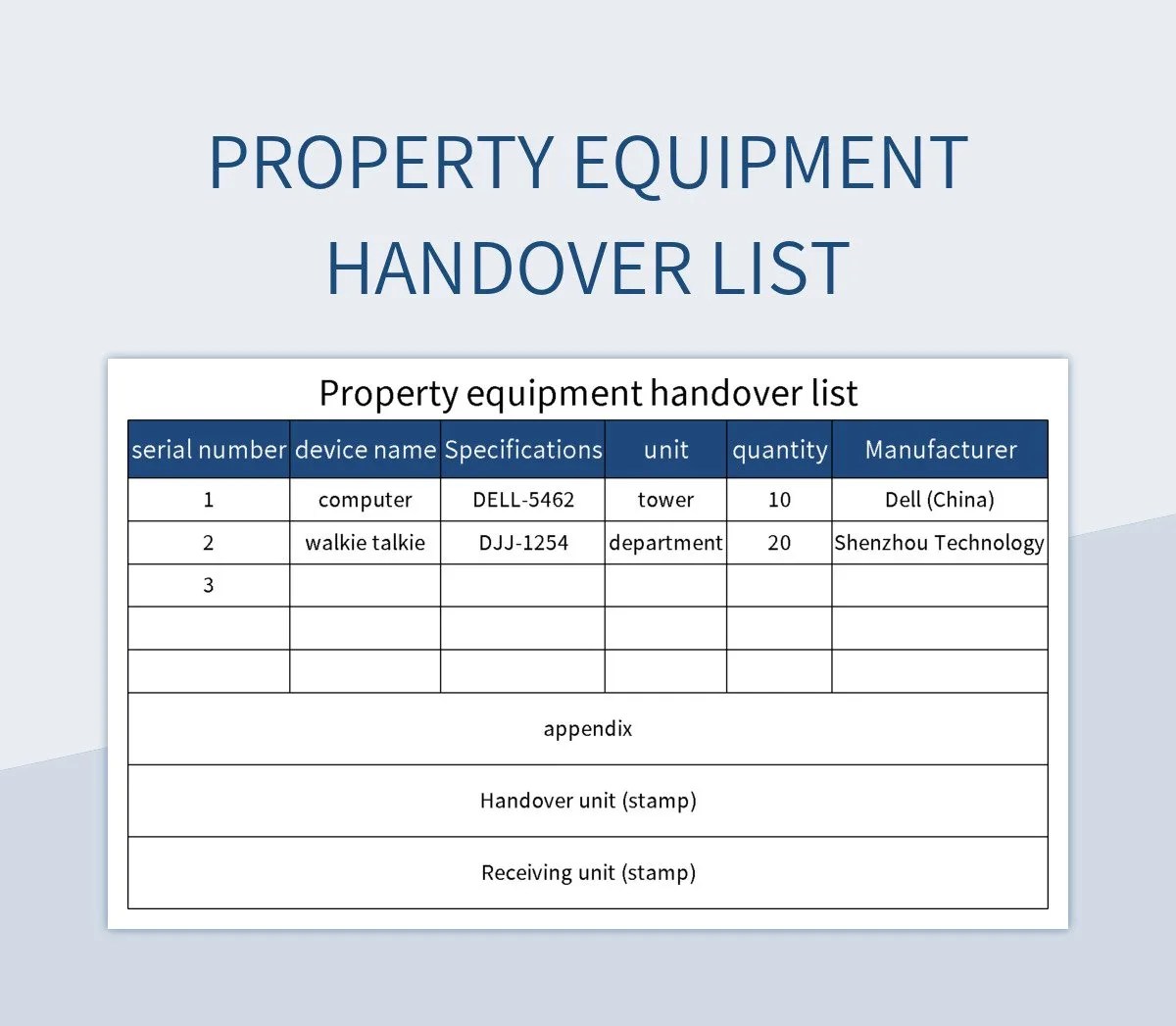 Property Equipment Handover List Excel Template And Google Sheets File