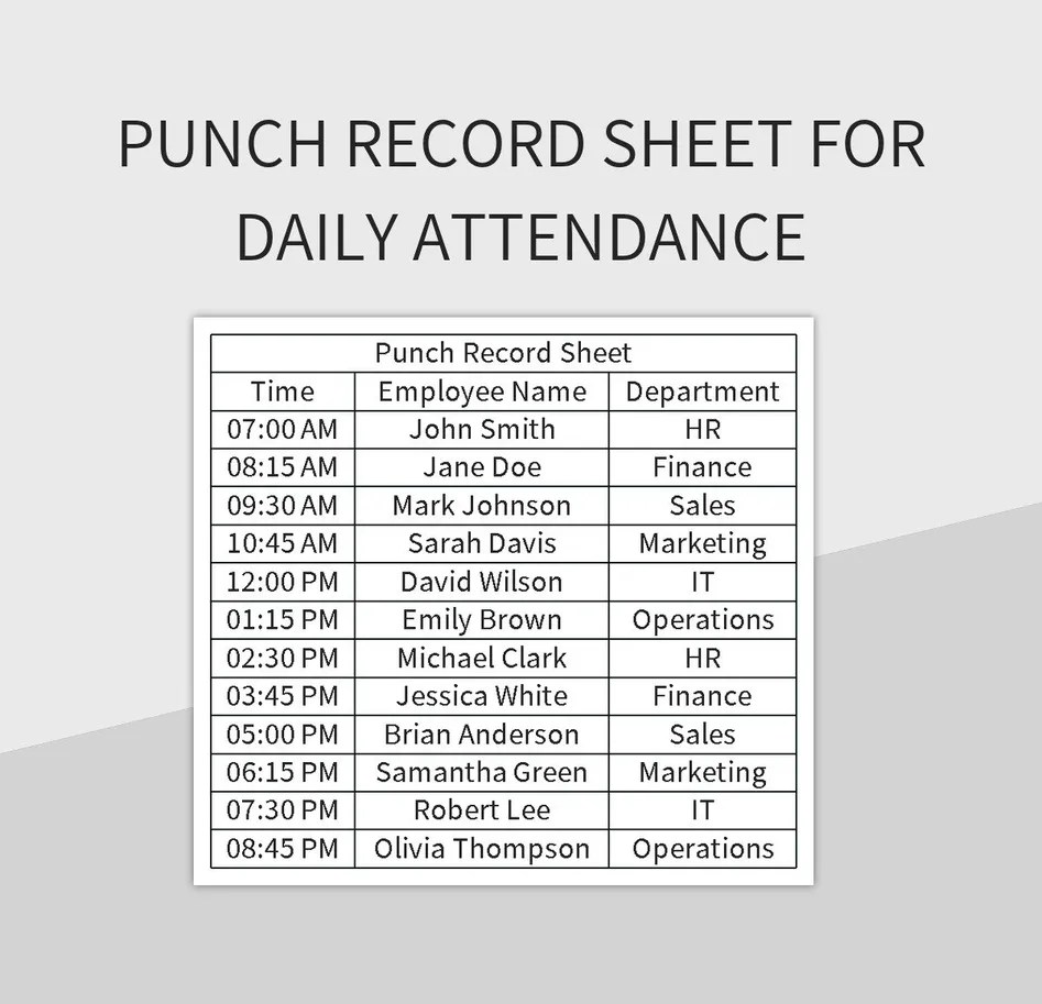 Punch Record Sheet For Daily Attendance Excel Template And Google