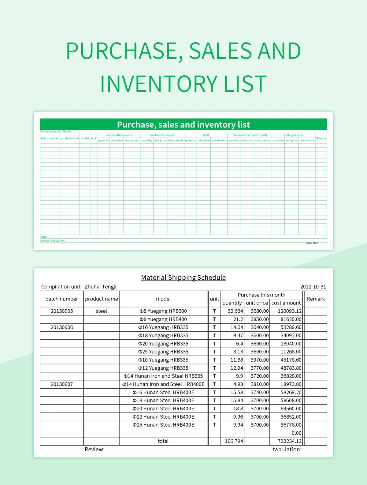 Purchase, Sales And Inventory List Excel Template And Google Sheets File For Free Download